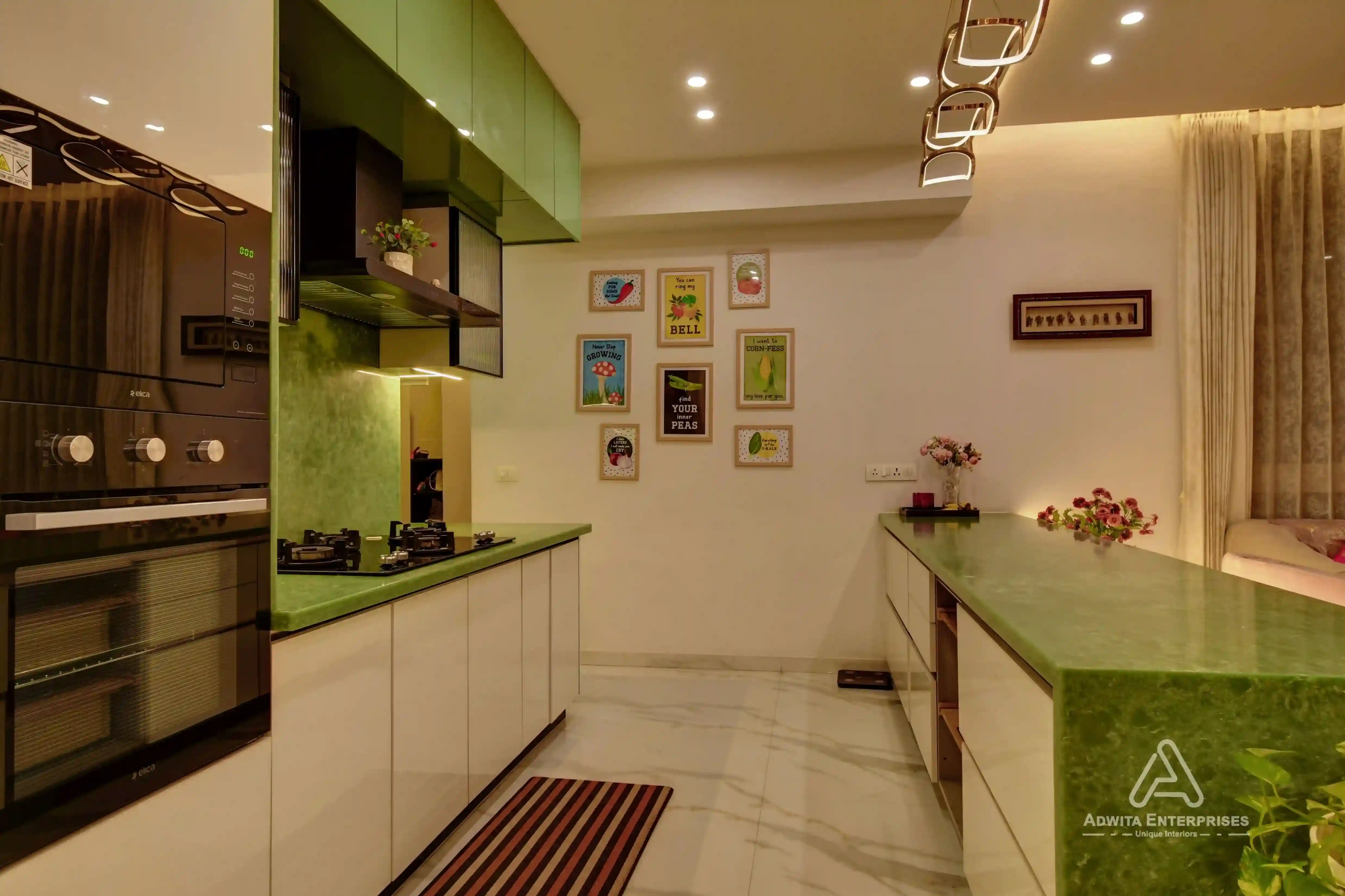 Open-concept kitchen interior with modern island and minimalist design