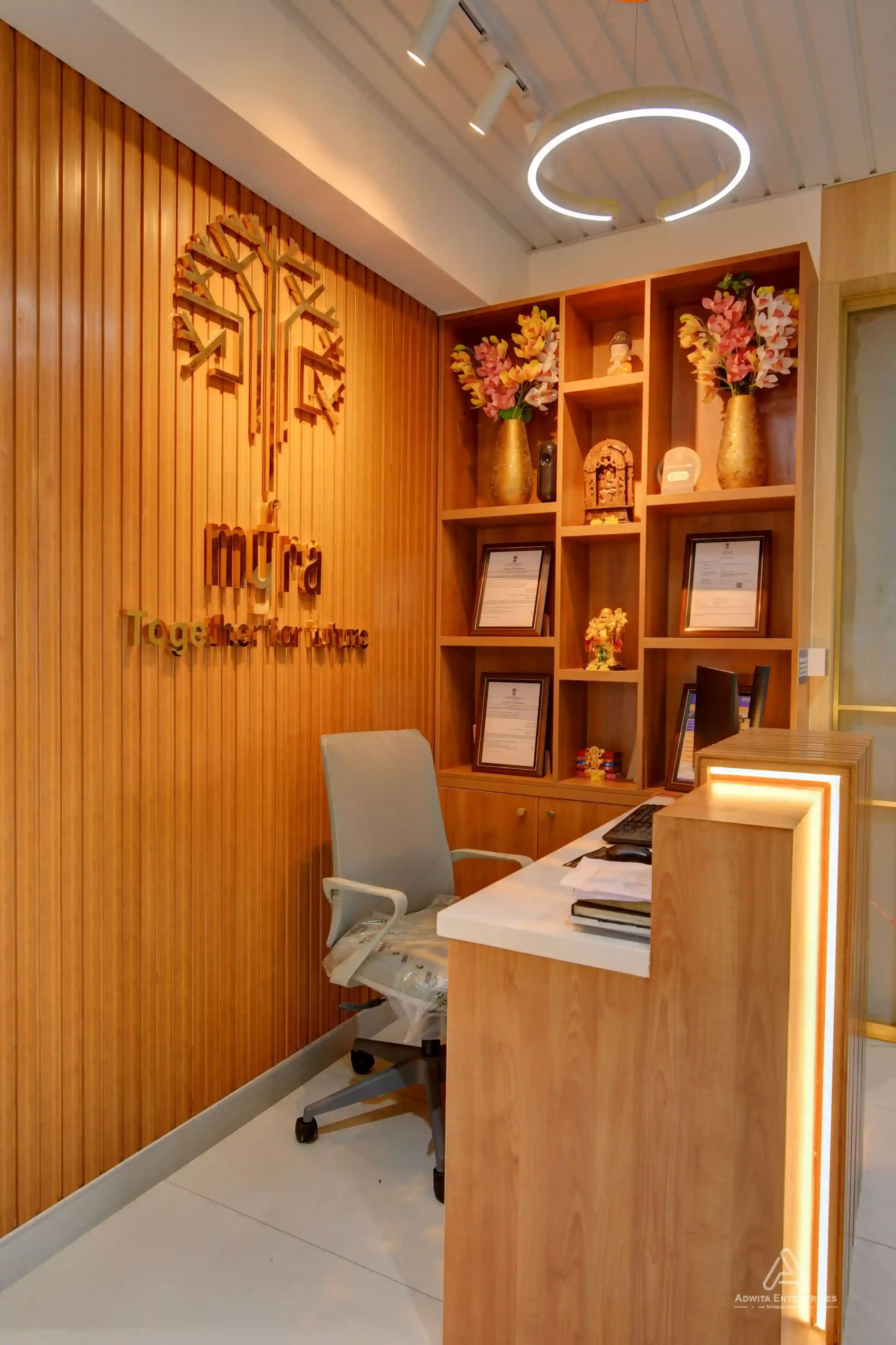 Reception area with ambient lighting, and elegant decor